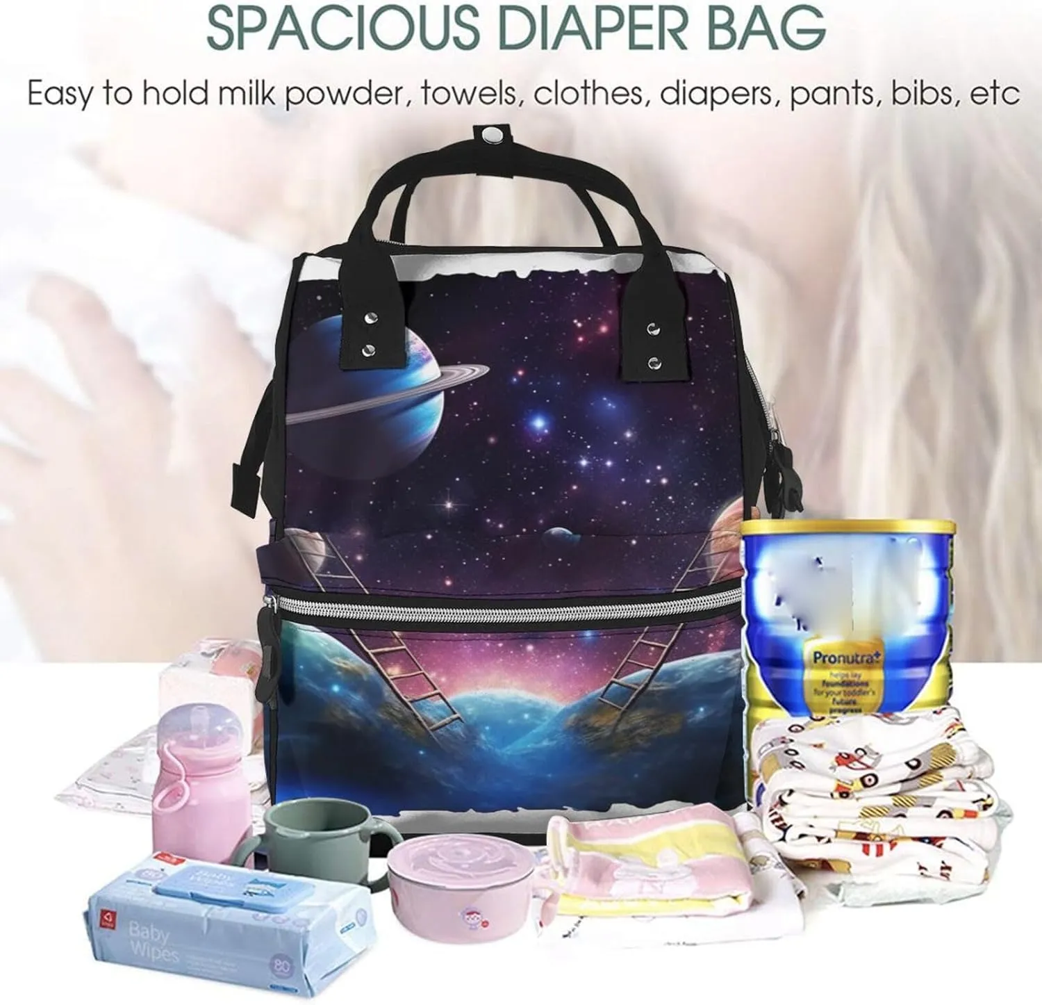 Universe Scene with Stars Sky Diaper Bag Backpack for Women Waterproof Mummy Backpack Large Nappy Bag Nursing Bag