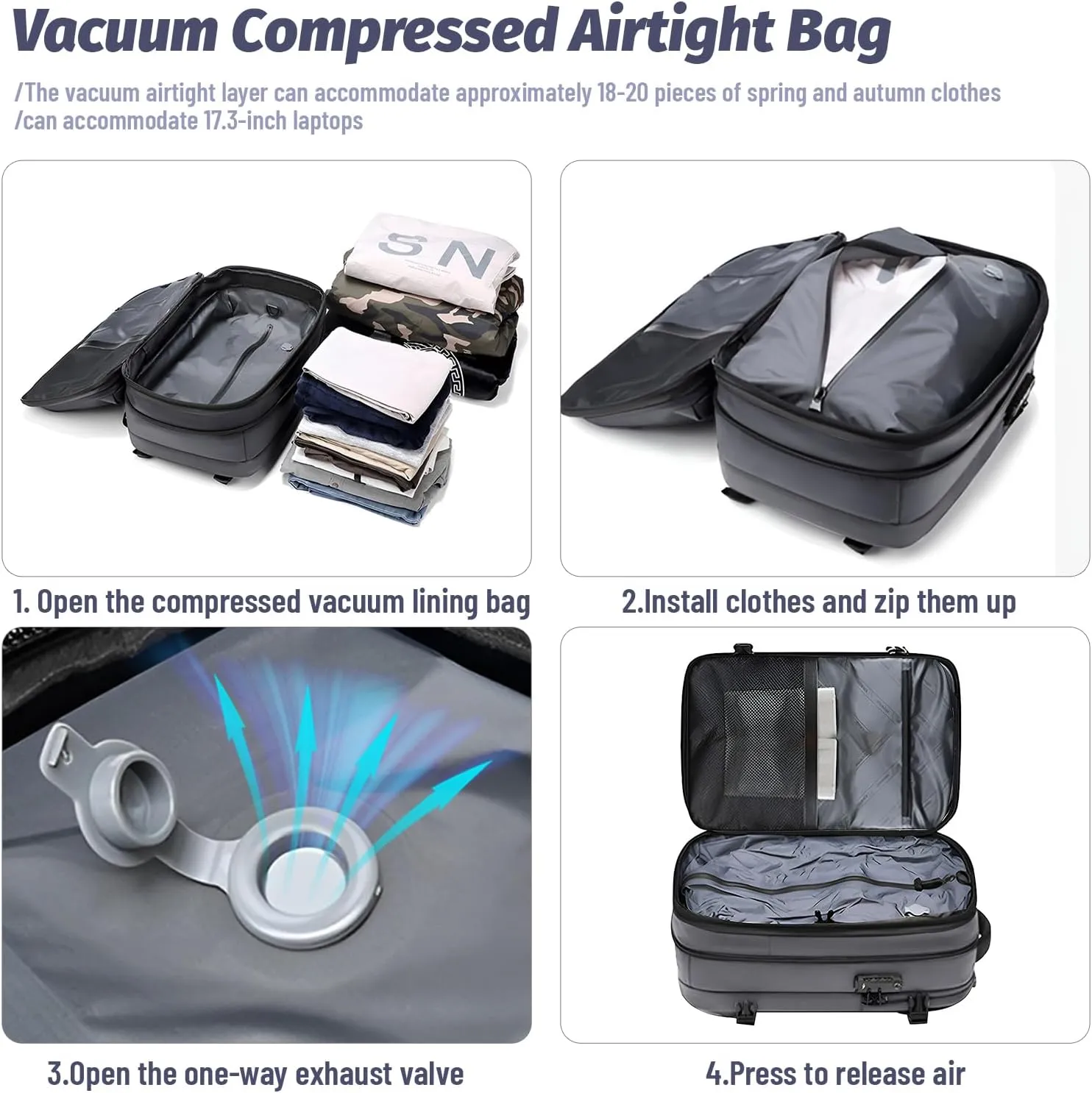 Vacuum Seal Backpack Travel,Expandable Vacpack Backpacks with Compression Bag,Air back Back pack with Air Pump,Carry on Airplane-Airbag Backpacks with Lock