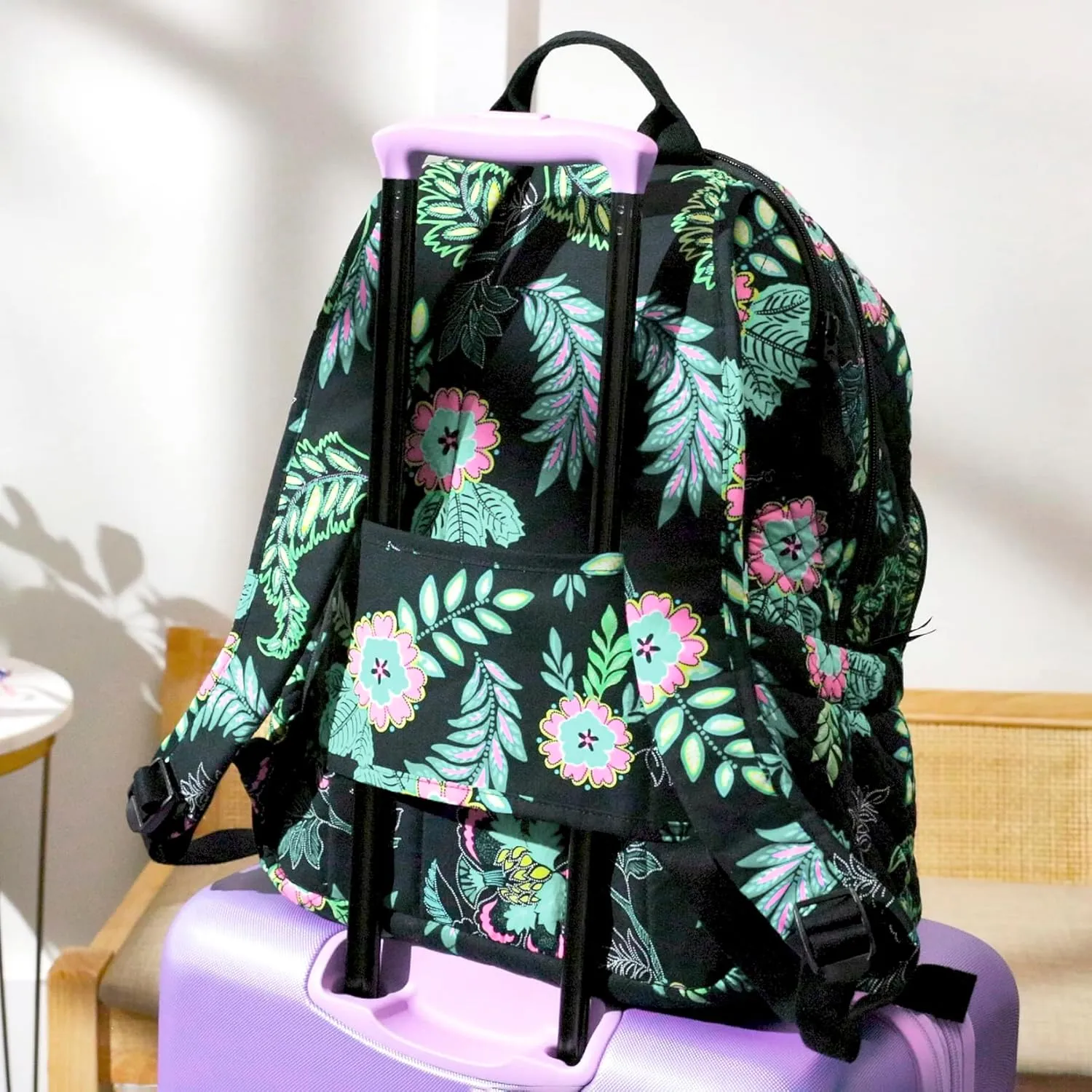 Vera Bradley Women's Cotton Campus Backpack, Climbing Ivy Green - Recycled Cotton, One Size