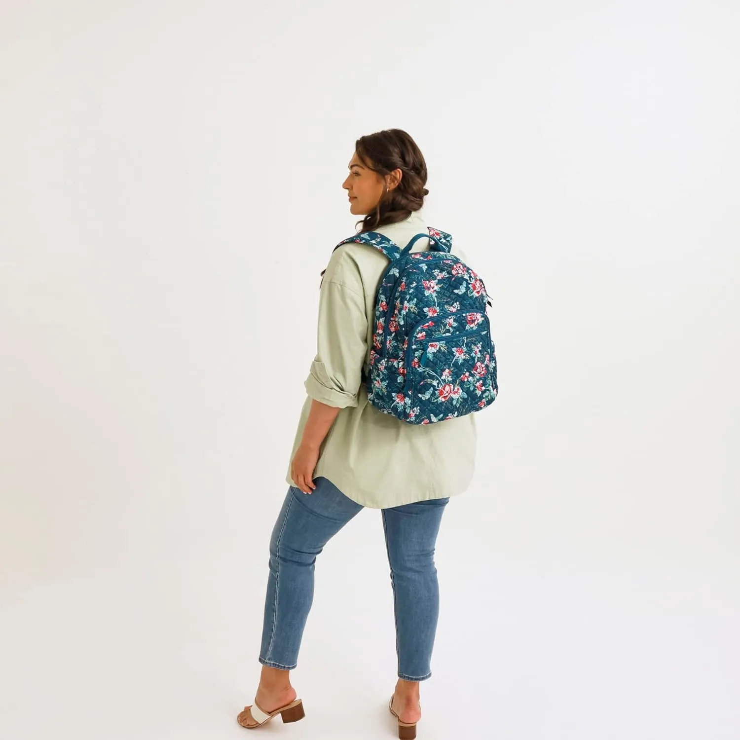 Vera Bradley Women's Cotton Campus Backpack, Climbing Ivy Green - Recycled Cotton, One Size