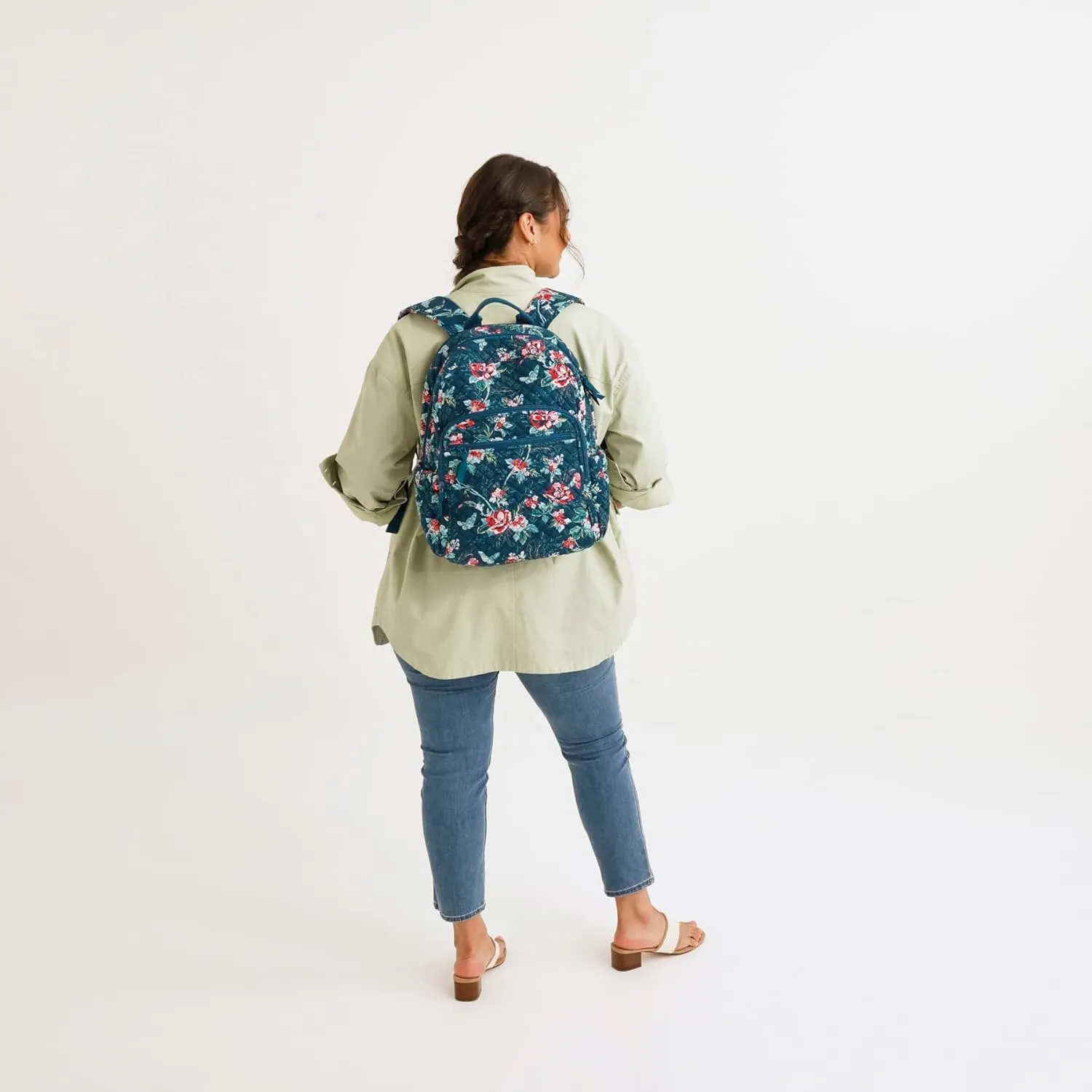 Vera Bradley Women's Cotton Campus Backpack, Climbing Ivy Green - Recycled Cotton, One Size