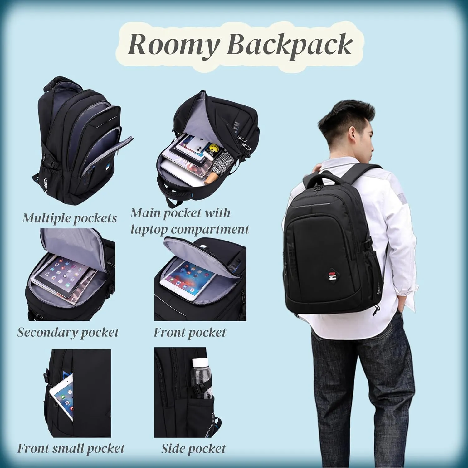 VIDOSCLA Black Kids Boys Rolling Backpack Teens Carry-on Luggage with Wheels Trolly BookBag for School-2 Wheels