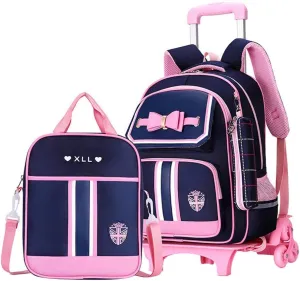VIDOSCLA Bowknot Kids Girls Rolling Backpack Cute Carry-on Luggage with Wheels Trolly BookBag for School-6 Wheels