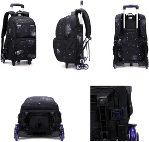 VIDOSCLA Elementary Galaxy Teens Rolling Backpack Kids Boys Luggage with Wheels Trolly BookBag for School-6 Wheels