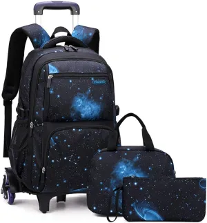 VIDOSCLA Elementary Galaxy Teens Rolling Backpack Kids Boys Luggage with Wheels Trolly BookBag for School-6 Wheels