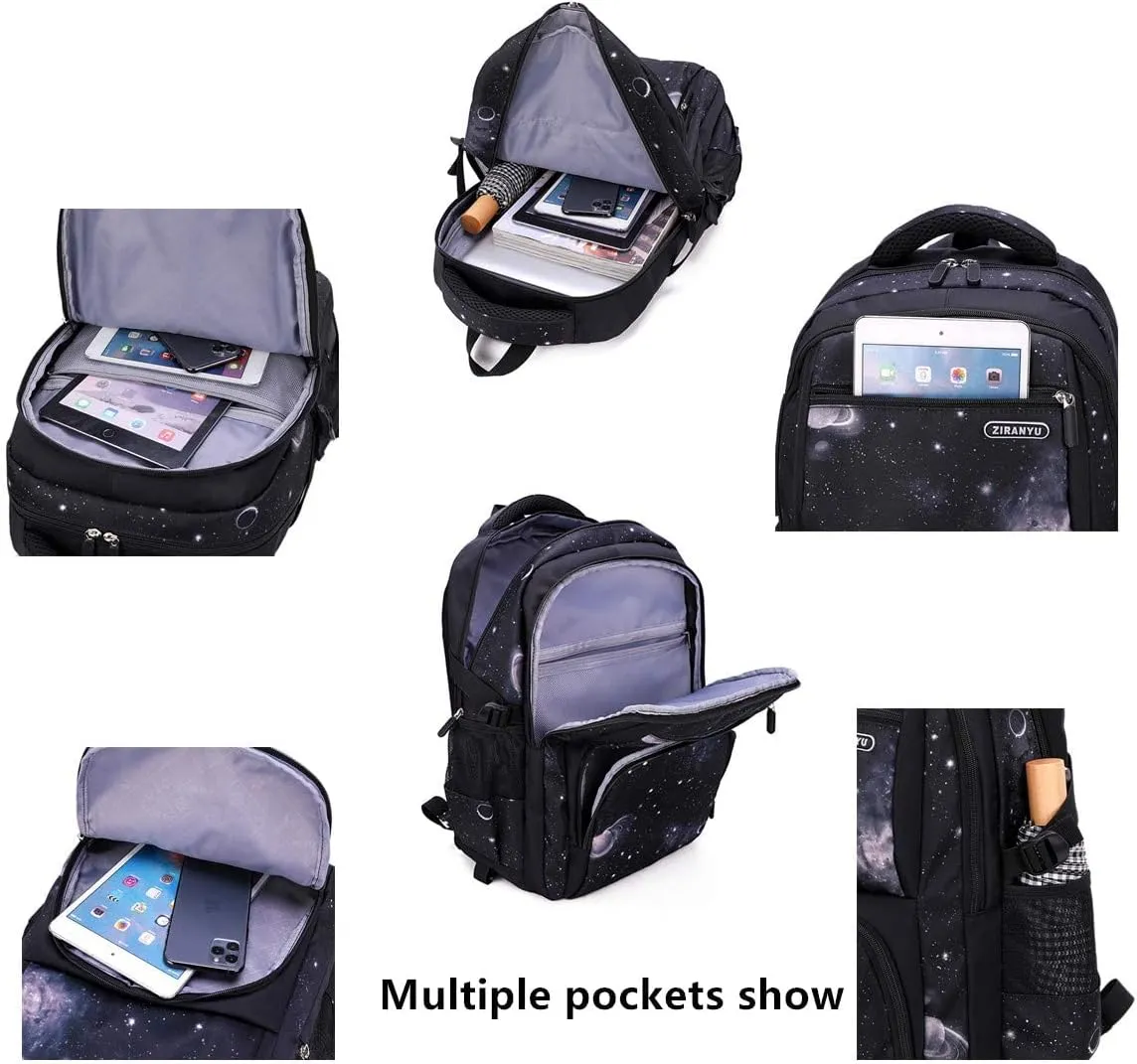VIDOSCLA Elementary Galaxy Teens Rolling Backpack Kids Boys Luggage with Wheels Trolly BookBag for School-6 Wheels