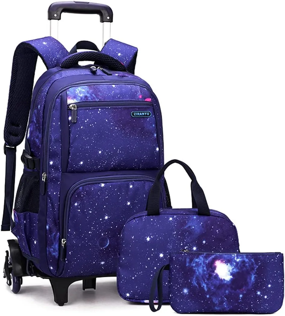 VIDOSCLA Elementary Galaxy Teens Rolling Backpack Kids Boys Luggage with Wheels Trolly BookBag for School-6 Wheels