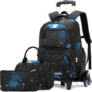 VIDOSCLA Galaxy Kids Rolling Backpack for Boys Primary Students Wheeled Bookbags for School