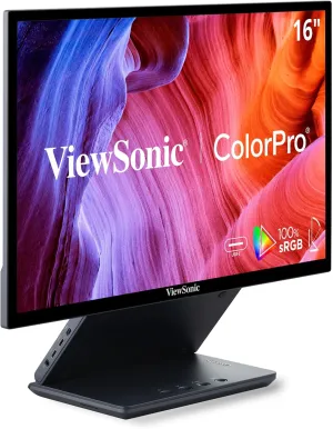 ViewSonic VP1656 15.6 Inch 1080p IPS Portable Monitor with 2 Way Powered 40W USB C, Pantone Validated, Factory Calibrated, Built in Ergonomic Stand with Protective Cover