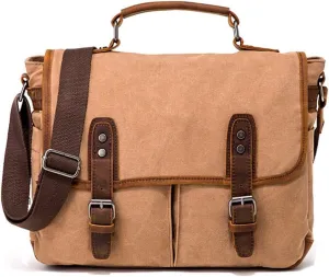 Vintage Canvas Bag Cowhide Briefcase European And American Shoulder Cross Body Handbag