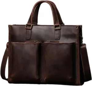 Vintage Man Handbag Briefcase Men Shoulder Genuine Leather Bags Brown Business 14 Inch Laptop Bag