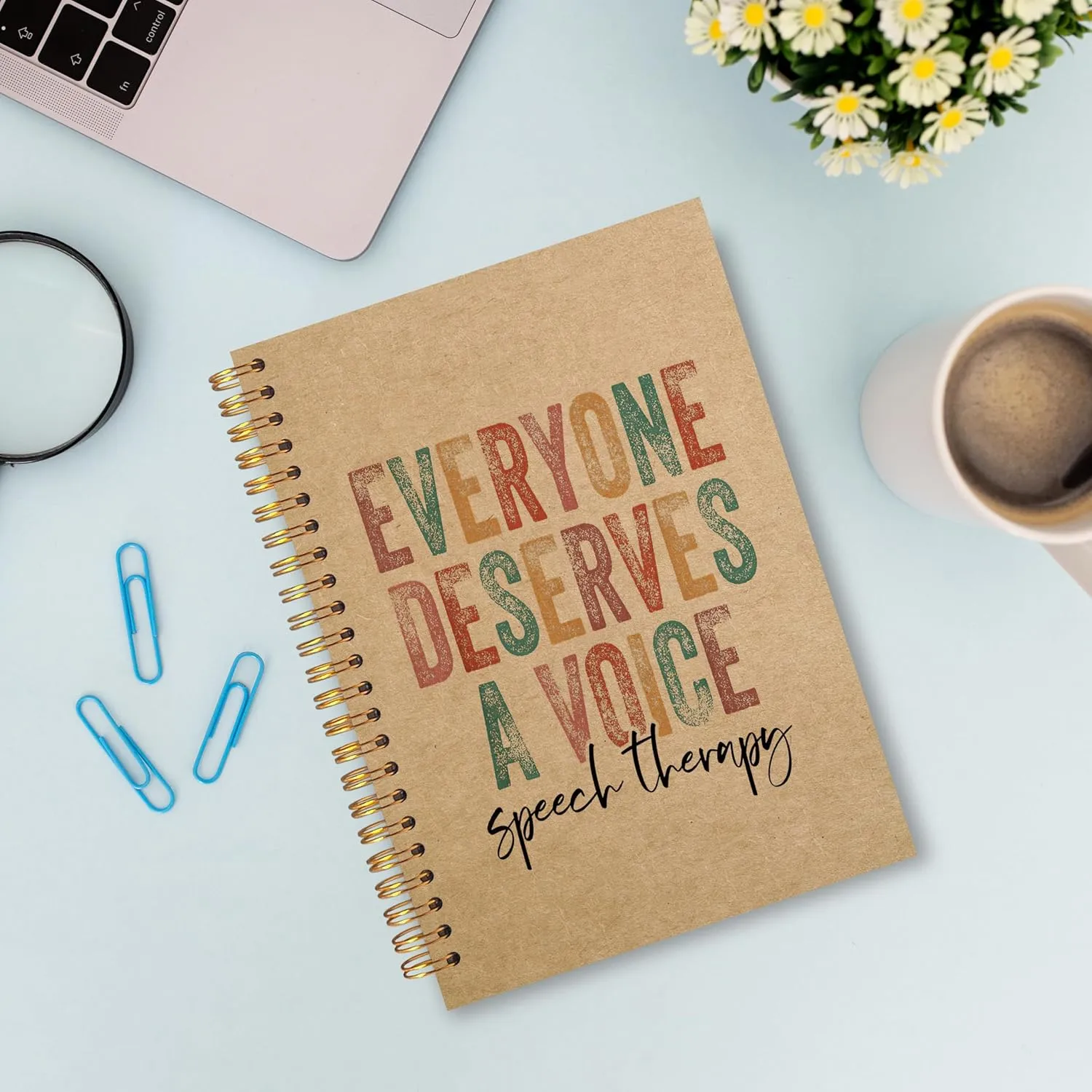 VNWEK Everyone Deserves a Voice Speech Therapy Spiral Notebook Journal 5.5 x 8.3 inches,Colorful Lined Hardcover Spiral Notebook,Speech Language Pathologist Gifts,Speech Therapy Gift SLP Gift kraft paper