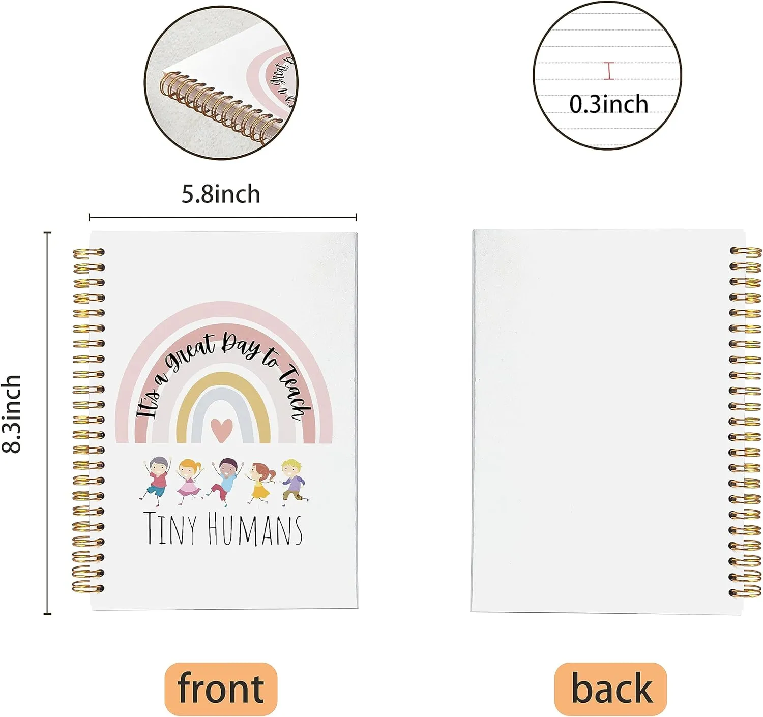 VNWEK Teacher Gifts,Teacher Notebook,Kindergarten Teacher Gifts,Teacher Record Book,Teacher Journal Spiral Notebook 5.5x8.3 Inch,Teacher Appreciation Gifts,It's a Great Day to Teach Tiny Humans