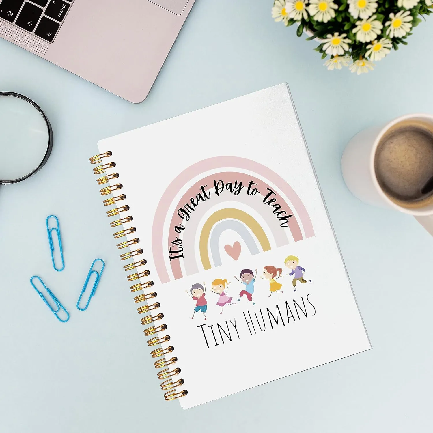 VNWEK Teacher Gifts,Teacher Notebook,Kindergarten Teacher Gifts,Teacher Record Book,Teacher Journal Spiral Notebook 5.5x8.3 Inch,Teacher Appreciation Gifts,It's a Great Day to Teach Tiny Humans