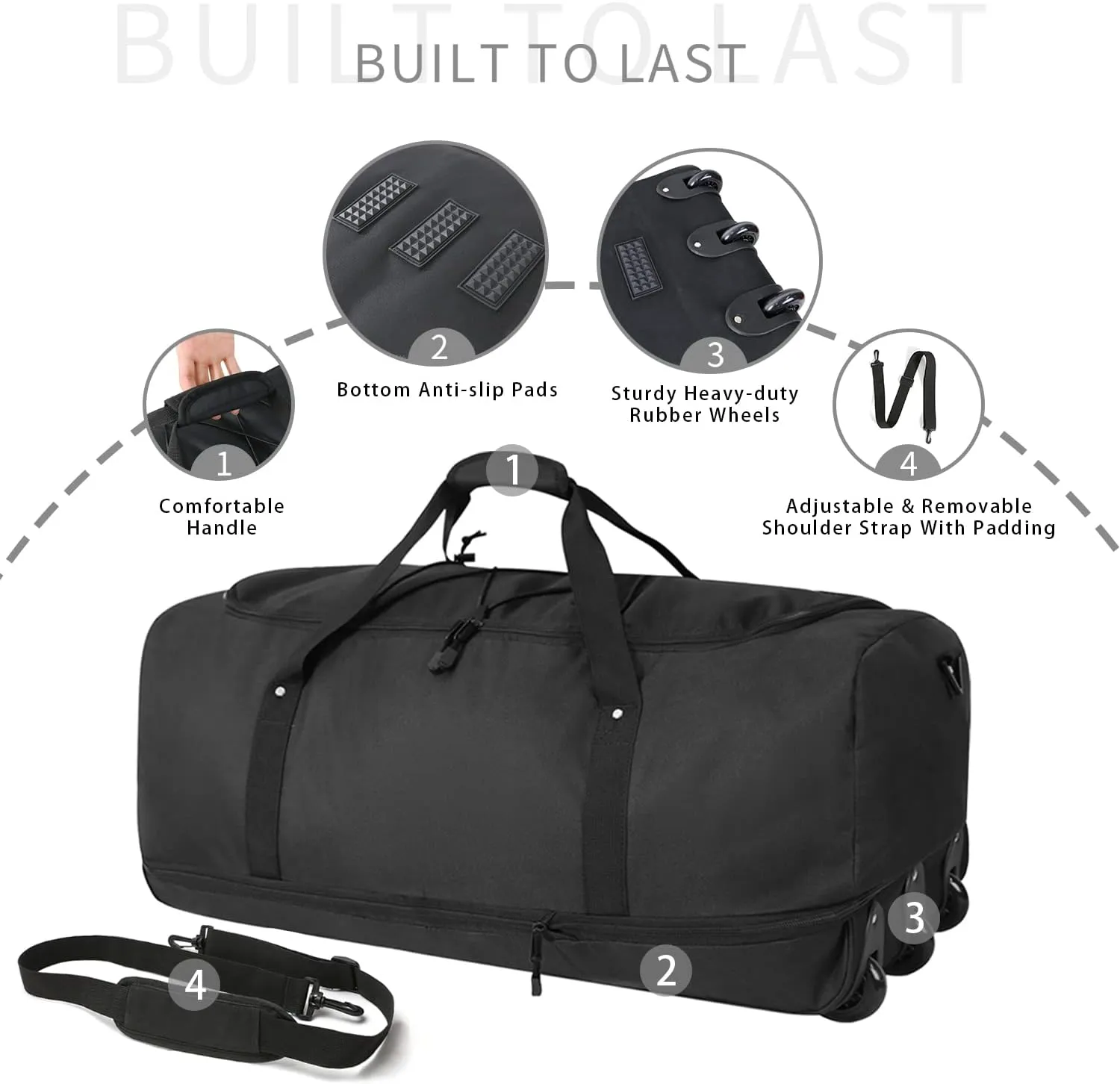 Vomgomfom 75L/100L/110L/140L 25"/31.5" Expandable Duffle Bag with 2 Wheels,Foldable Travel Duffel Bag with Large Convertible Compartment Pocket