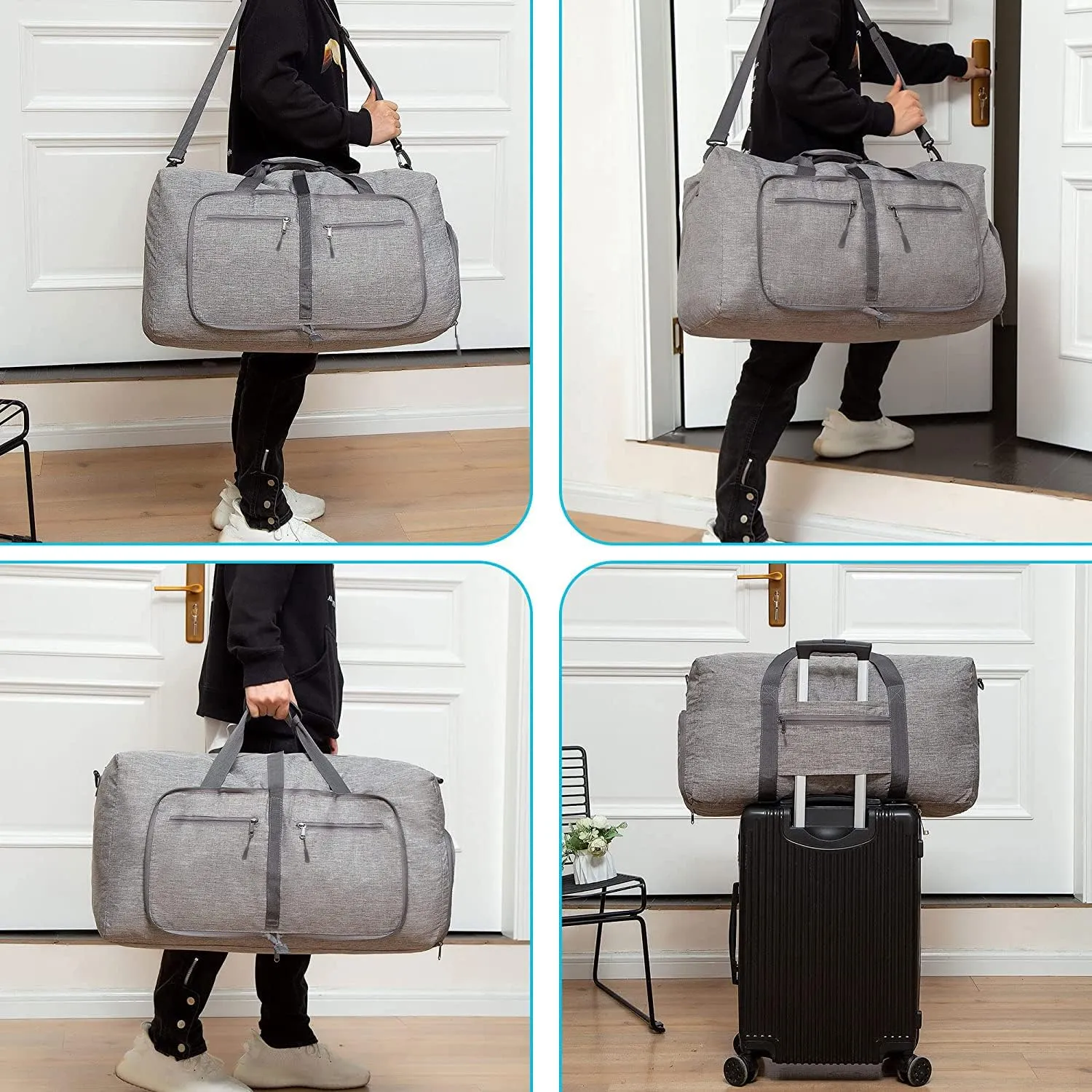 Vomgomfom Travel Duffle Bag for Men, 65L 85L 115L Foldable Travel Duffel Bag with Shoes Compartment Overnight Bag for Men Women