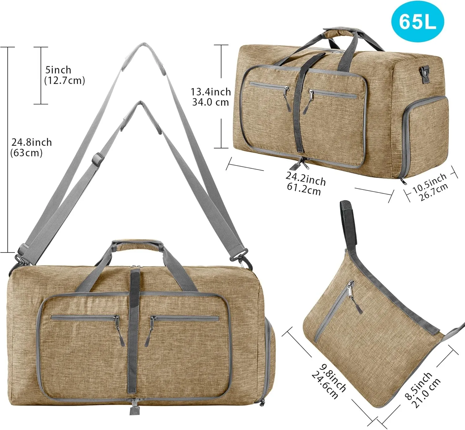 Vomgomfom Travel Duffle Bag for Men, 65L 85L 115L Foldable Travel Duffel Bag with Shoes Compartment Overnight Bag for Men Women