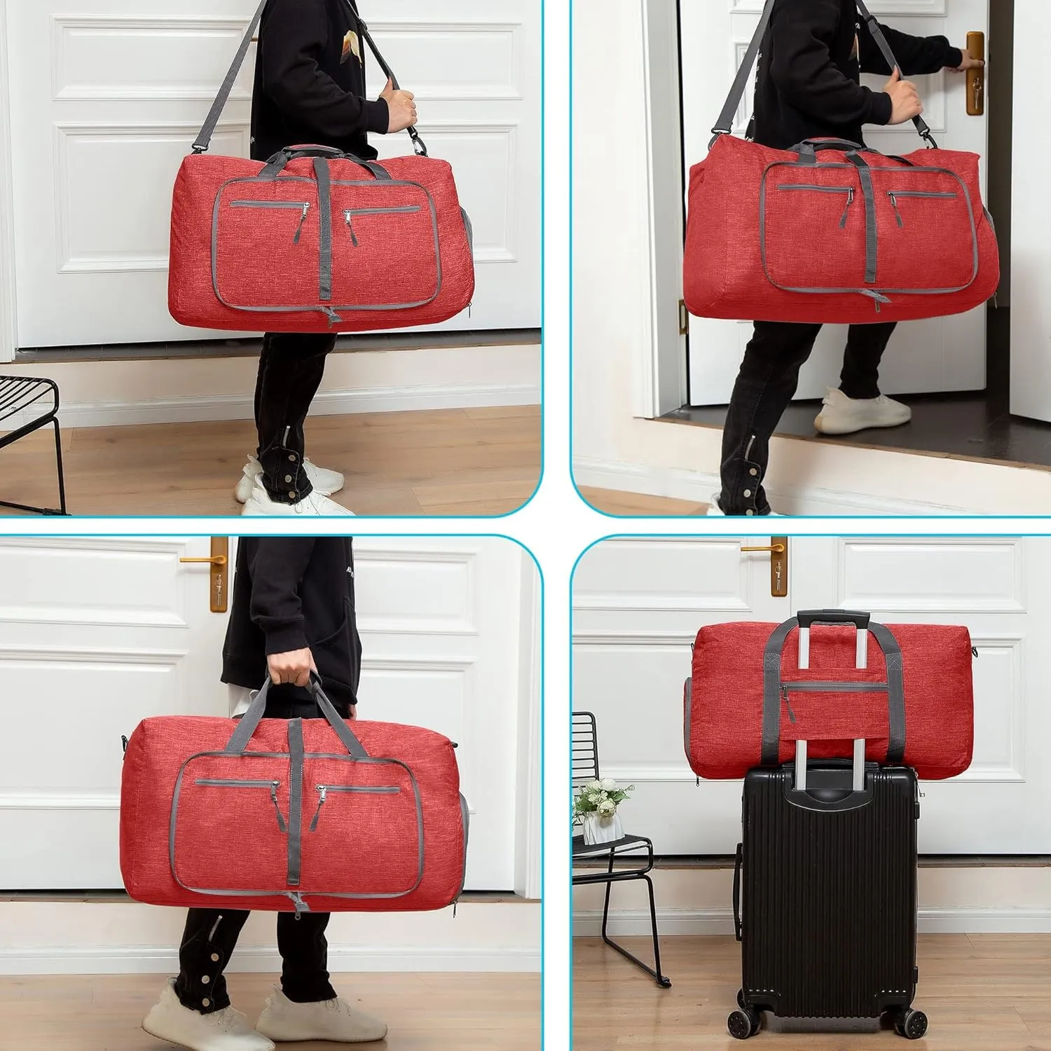 Vomgomfom Travel Duffle Bag for Men, 65L 85L 115L Foldable Travel Duffel Bag with Shoes Compartment Overnight Bag for Men Women