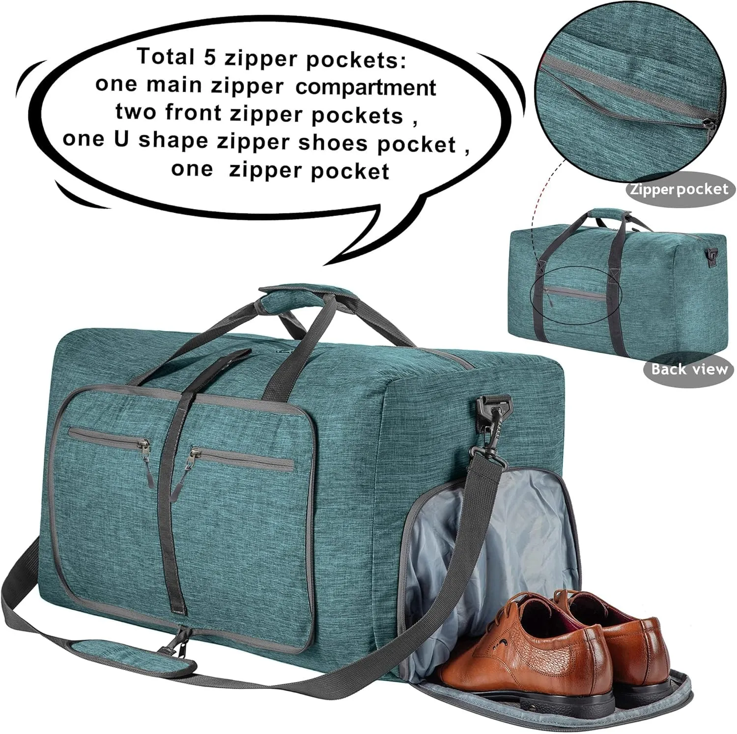 Vomgomfom Travel Duffle Bag for Men, 65L 85L 115L Foldable Travel Duffel Bag with Shoes Compartment Overnight Bag for Men Women