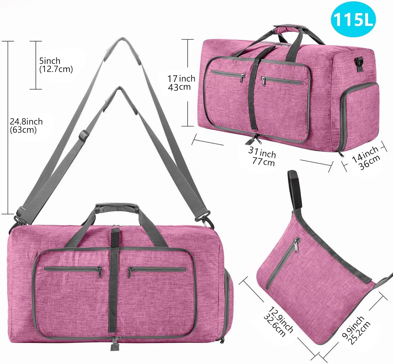 Vomgomfom Travel Duffle Bag for Men, 65L 85L 115L Foldable Travel Duffel Bag with Shoes Compartment Overnight Bag for Men Women