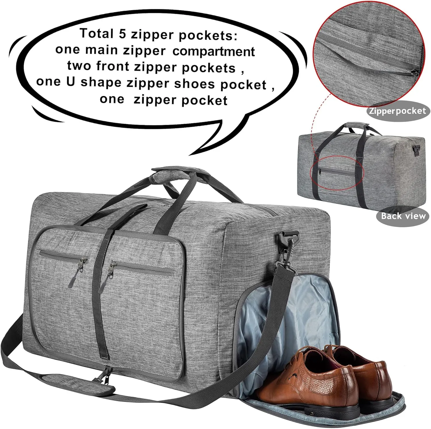 Vomgomfom Travel Duffle Bag for Men, 65L 85L 115L Foldable Travel Duffel Bag with Shoes Compartment Overnight Bag for Men Women