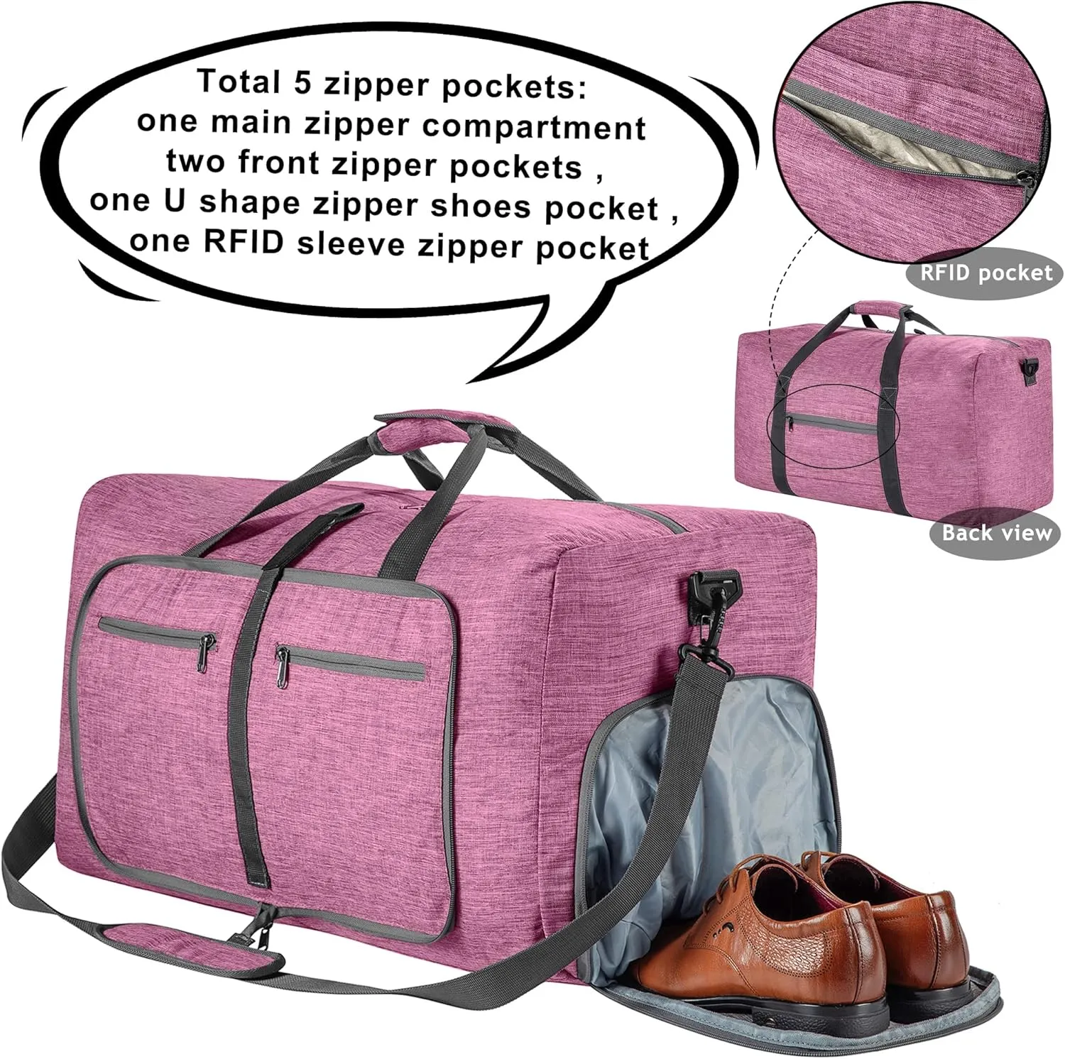 Vomgomfom Travel Duffle Bag for Men, 65L 85L 115L Foldable Travel Duffel Bag with Shoes Compartment Overnight Bag for Men Women