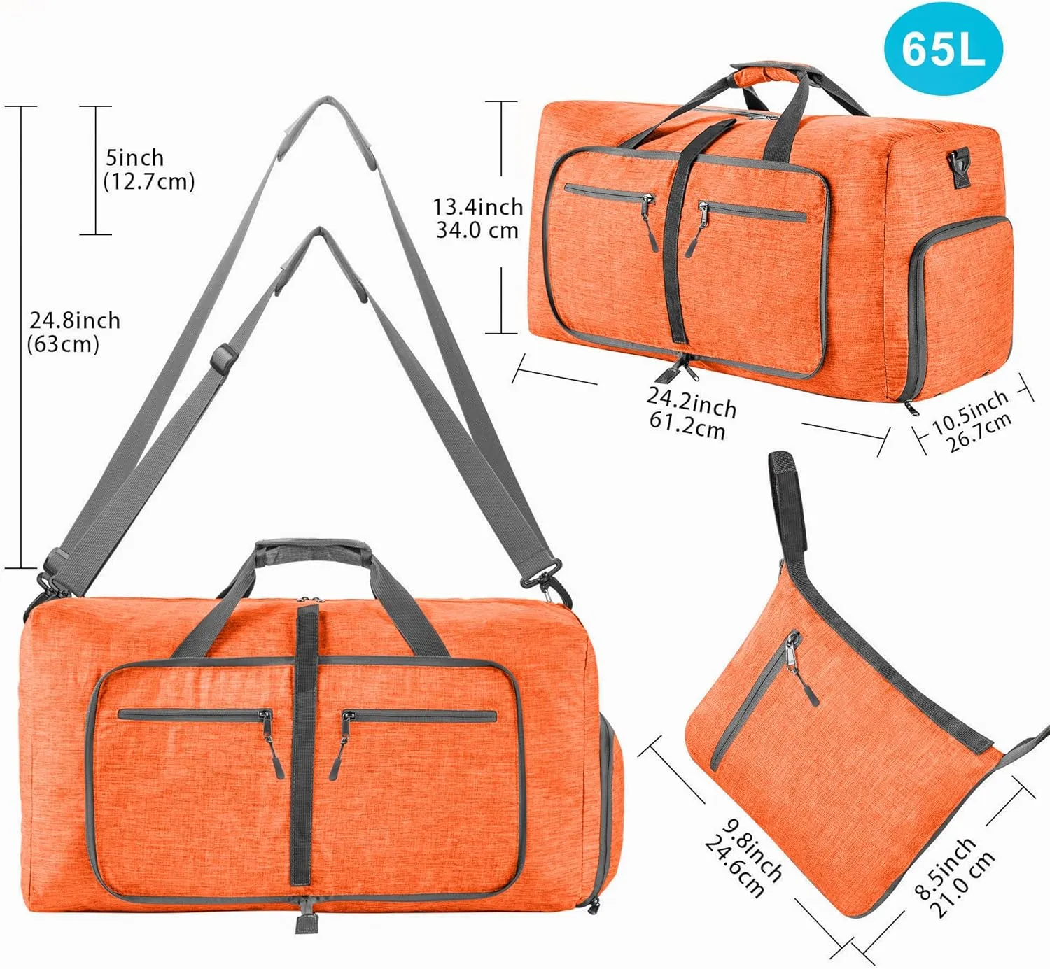 Vomgomfom Travel Duffle Bag for Men, 65L 85L 115L Foldable Travel Duffel Bag with Shoes Compartment Overnight Bag for Men Women