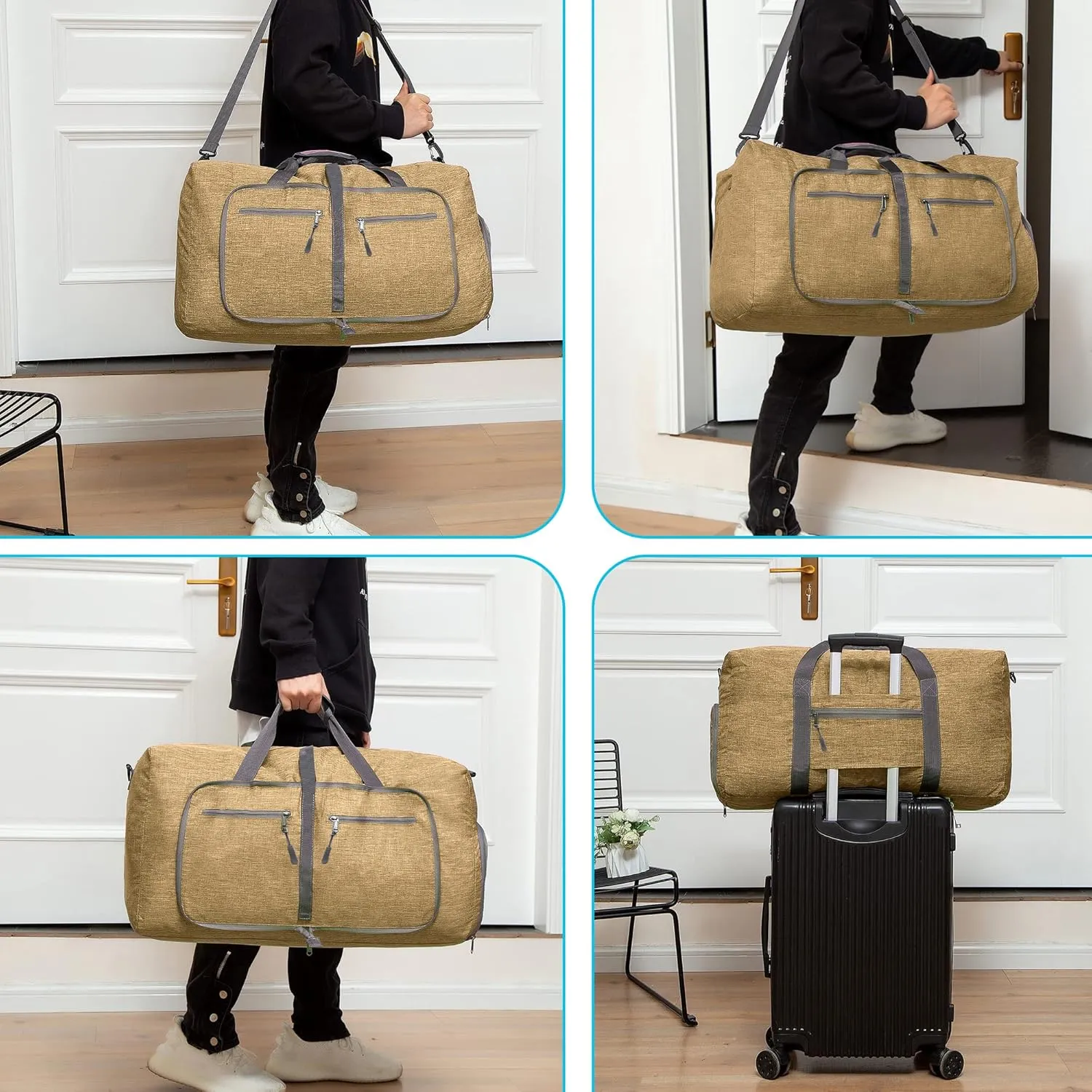Vomgomfom Travel Duffle Bag for Men, 65L 85L 115L Foldable Travel Duffel Bag with Shoes Compartment Overnight Bag for Men Women
