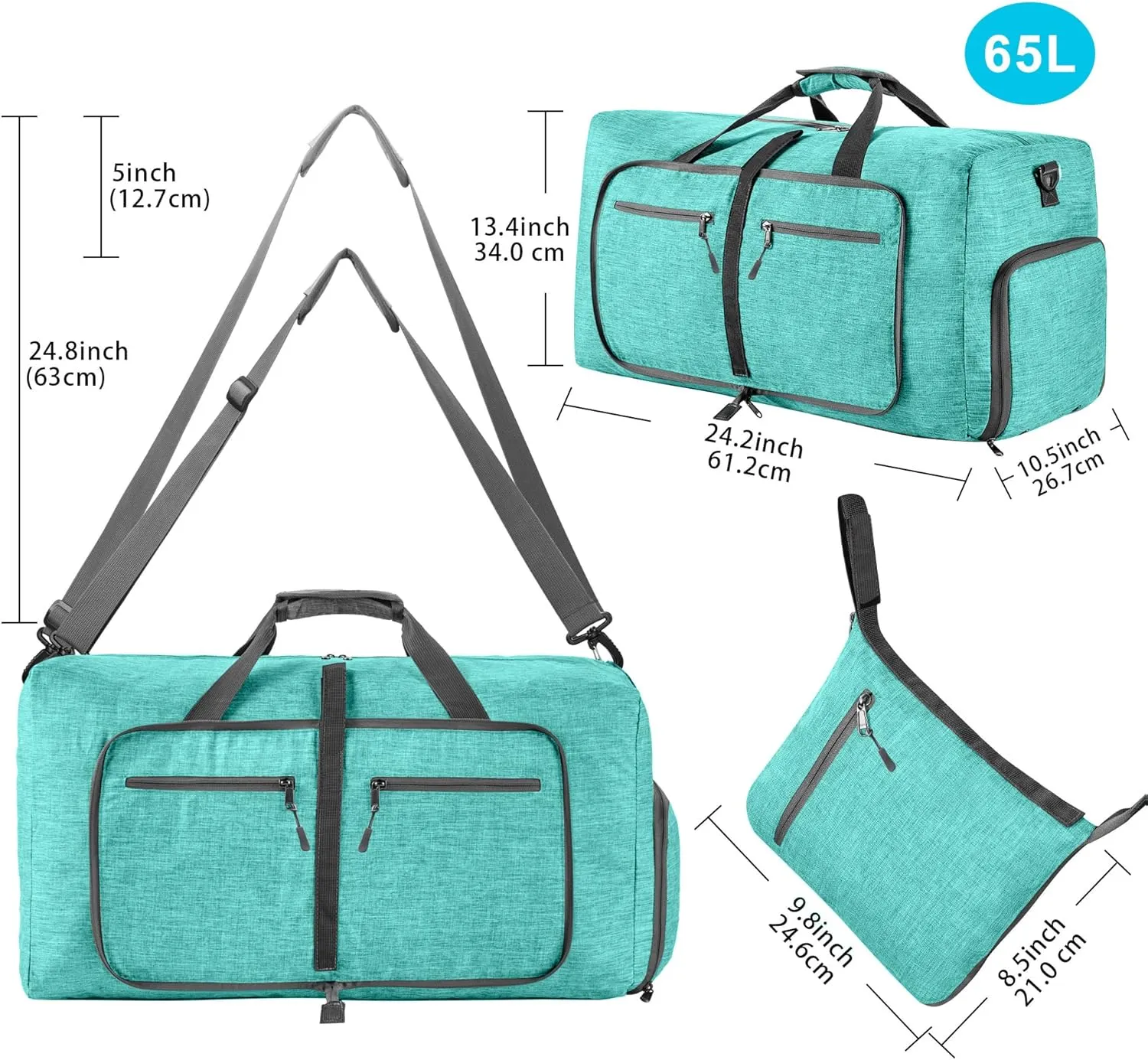 Vomgomfom Travel Duffle Bag for Men, 65L 85L 115L Foldable Travel Duffel Bag with Shoes Compartment Overnight Bag for Men Women