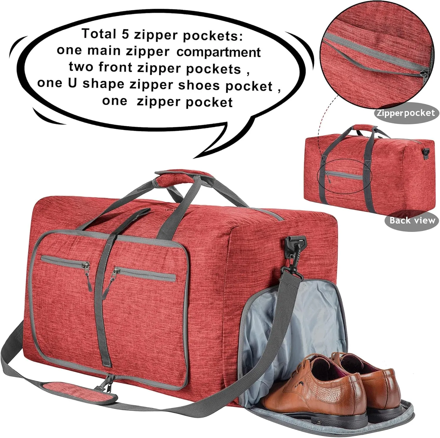 Vomgomfom Travel Duffle Bag for Men, 65L 85L 115L Foldable Travel Duffel Bag with Shoes Compartment Overnight Bag for Men Women