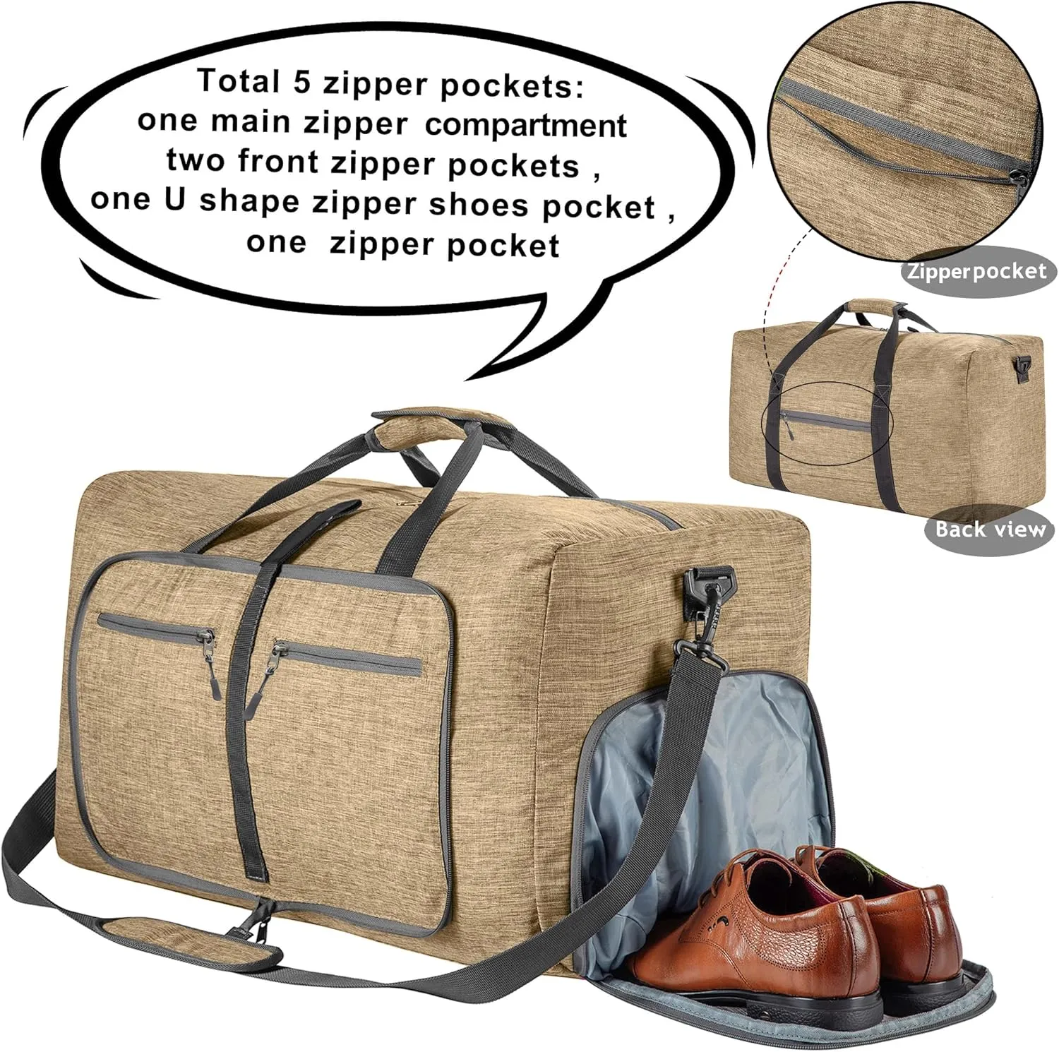 Vomgomfom Travel Duffle Bag for Men, 65L 85L 115L Foldable Travel Duffel Bag with Shoes Compartment Overnight Bag for Men Women