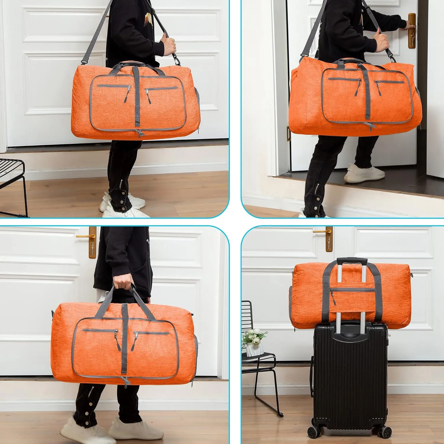 Vomgomfom Travel Duffle Bag for Men, 65L 85L 115L Foldable Travel Duffel Bag with Shoes Compartment Overnight Bag for Men Women