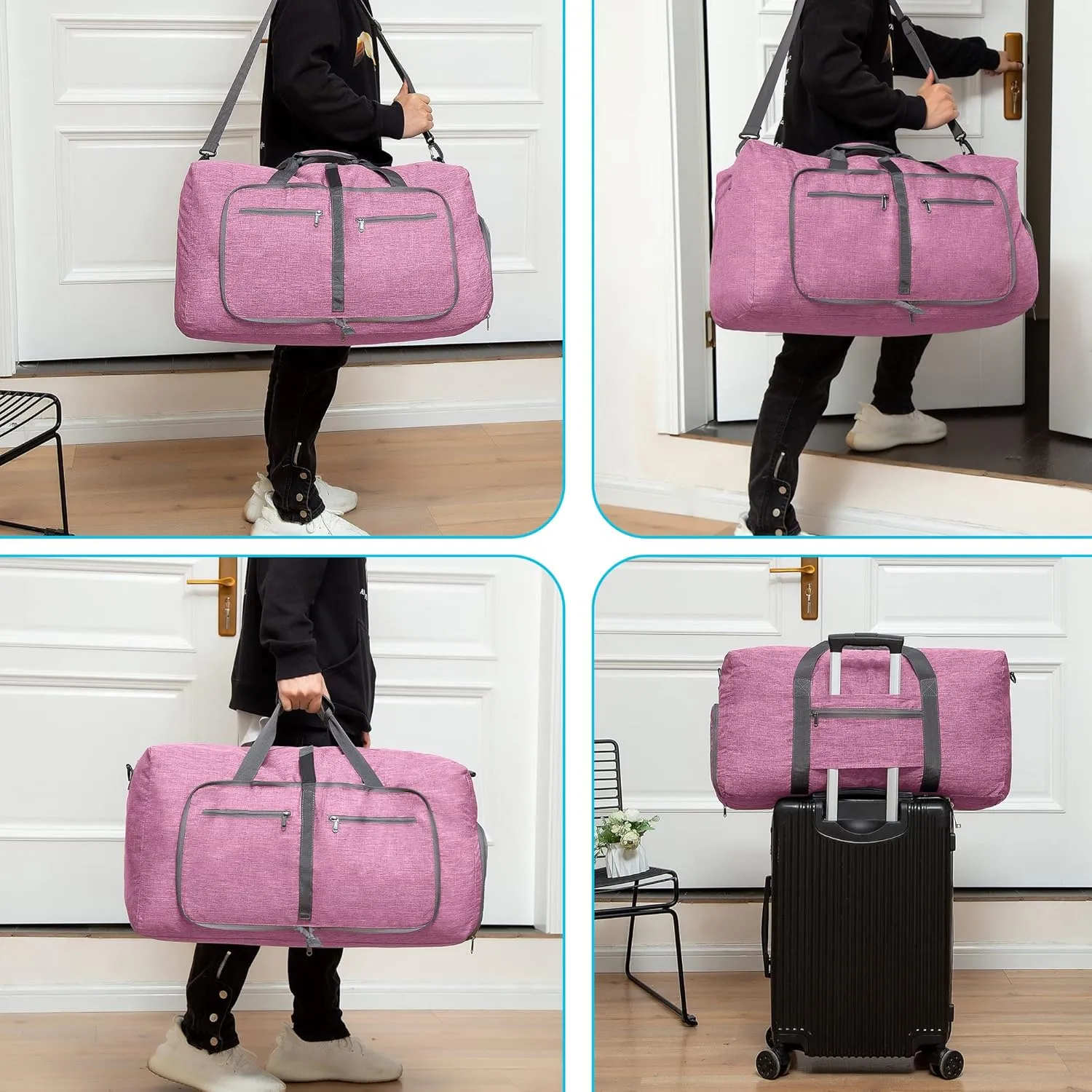 Vomgomfom Travel Duffle Bag for Men, 65L 85L 115L Foldable Travel Duffel Bag with Shoes Compartment Overnight Bag for Men Women
