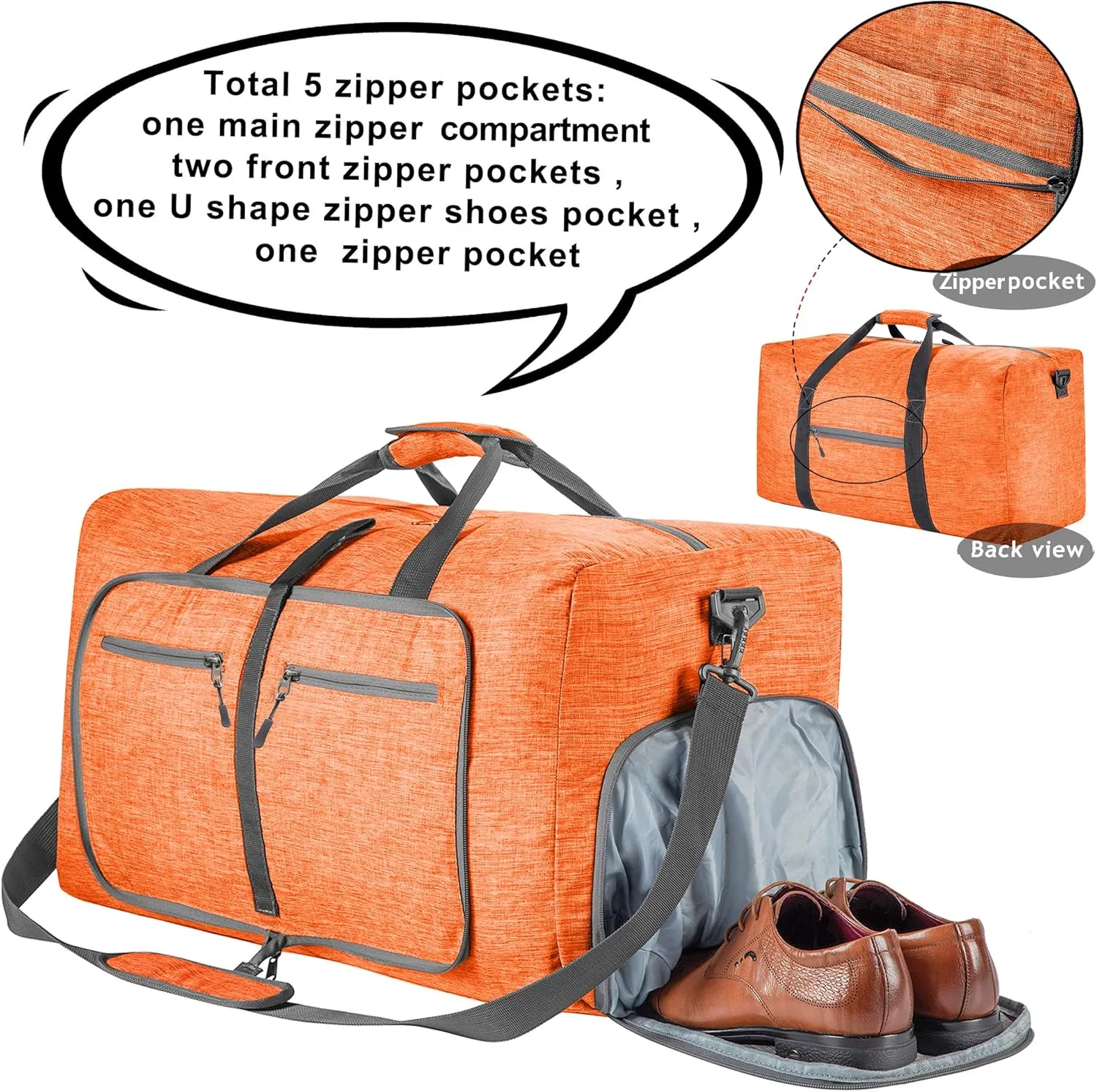 Vomgomfom Travel Duffle Bag for Men, 65L 85L 115L Foldable Travel Duffel Bag with Shoes Compartment Overnight Bag for Men Women