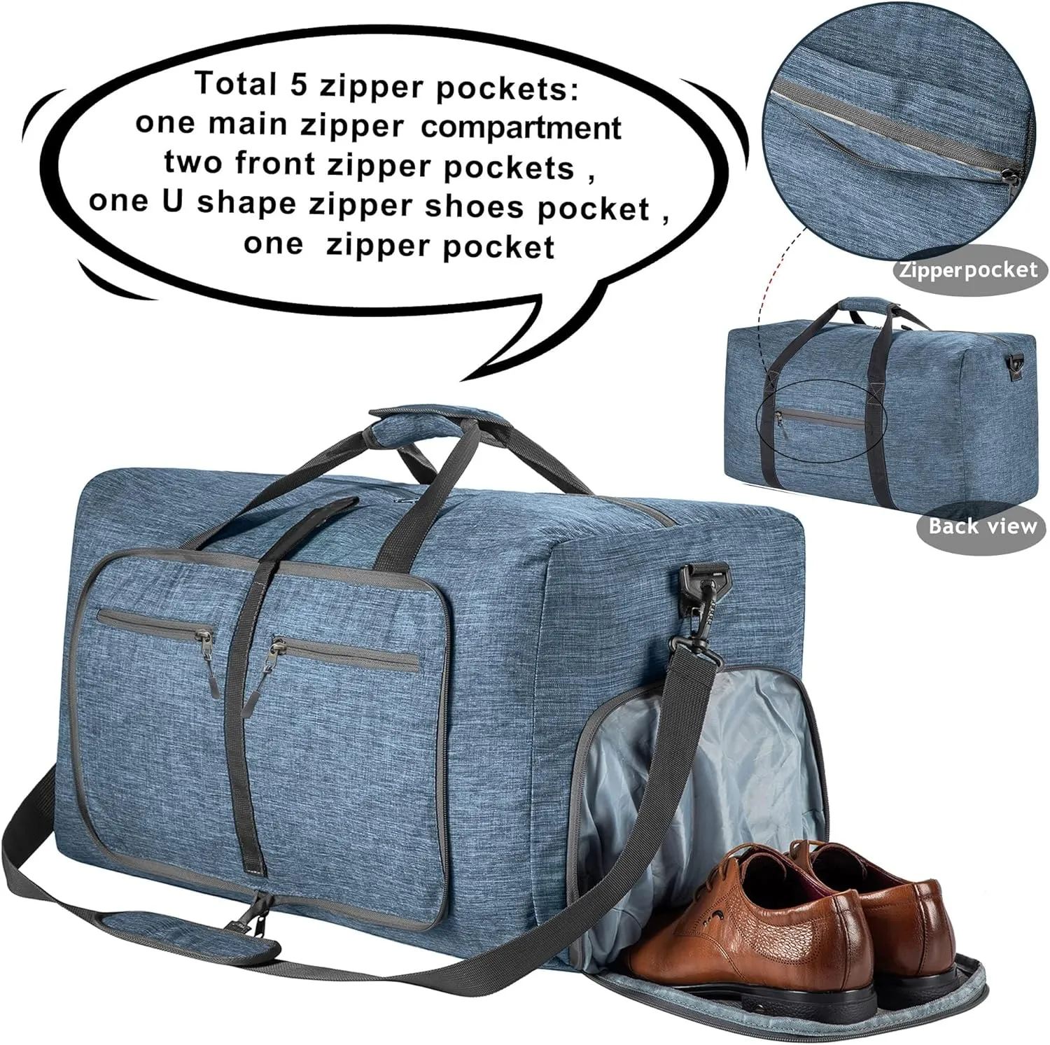 Vomgomfom Travel Duffle Bag for Men, 65L 85L 115L Foldable Travel Duffel Bag with Shoes Compartment Overnight Bag for Men Women