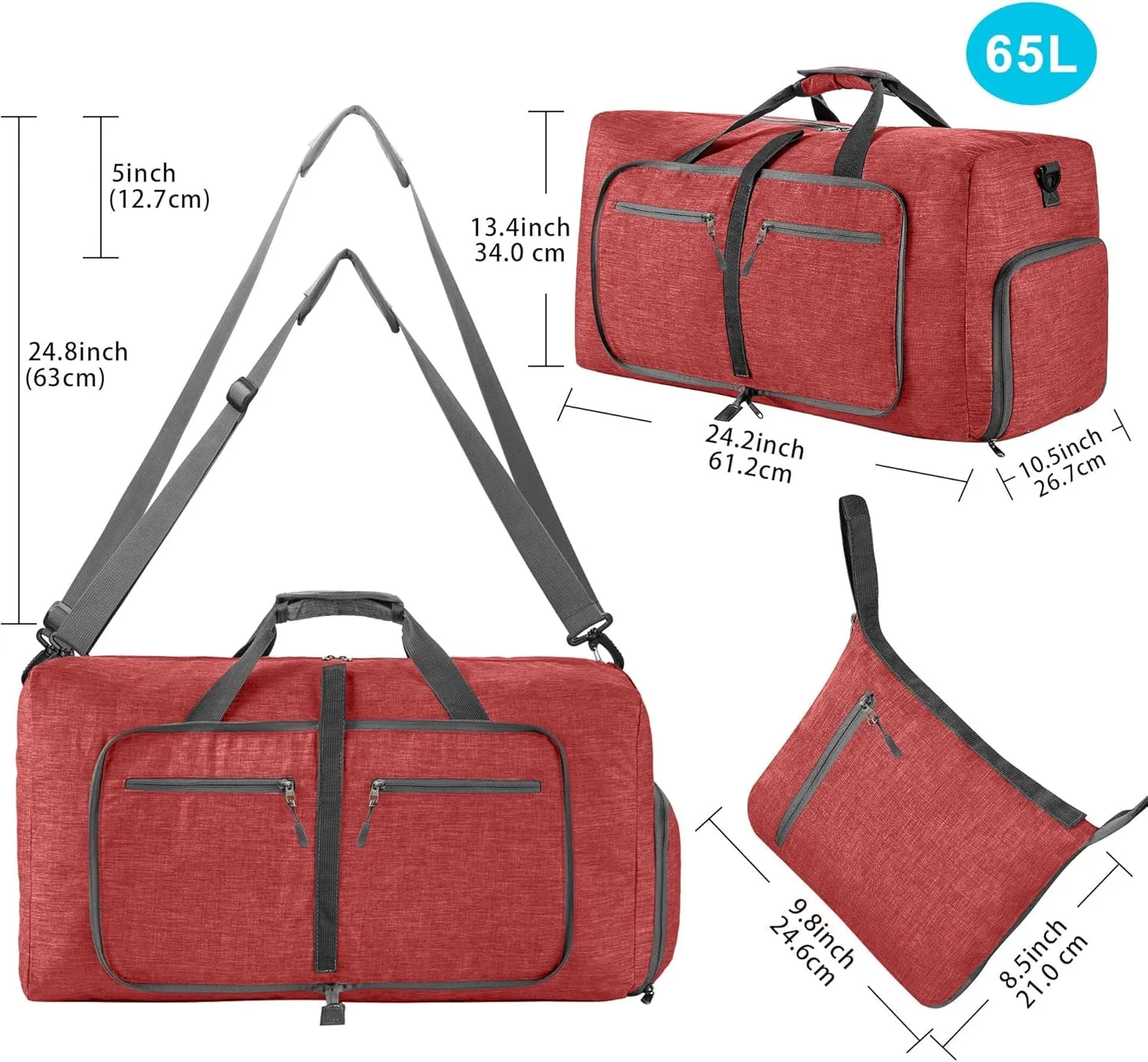 Vomgomfom Travel Duffle Bag for Men, 65L 85L 115L Foldable Travel Duffel Bag with Shoes Compartment Overnight Bag for Men Women
