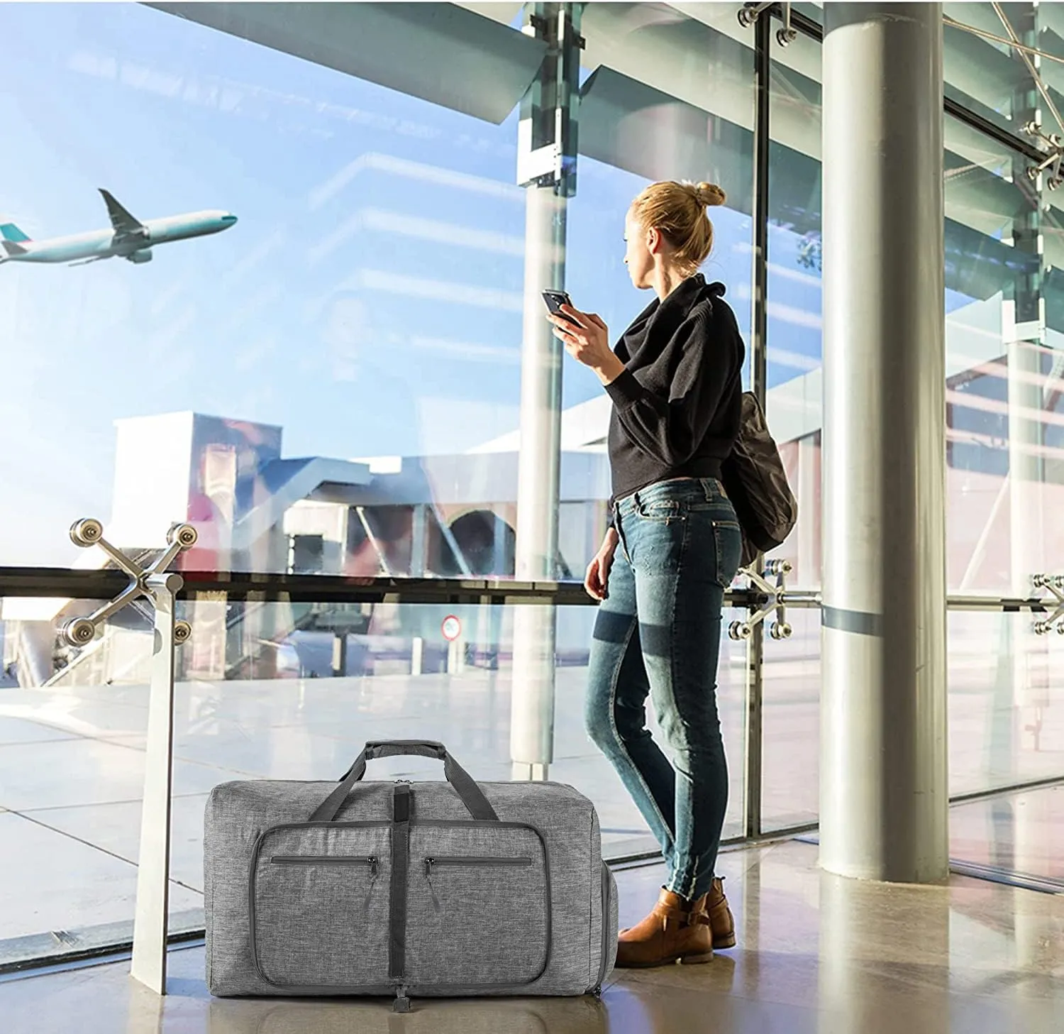 Vomgomfom Travel Duffle Bag for Men, 65L 85L 115L Foldable Travel Duffel Bag with Shoes Compartment Overnight Bag for Men Women
