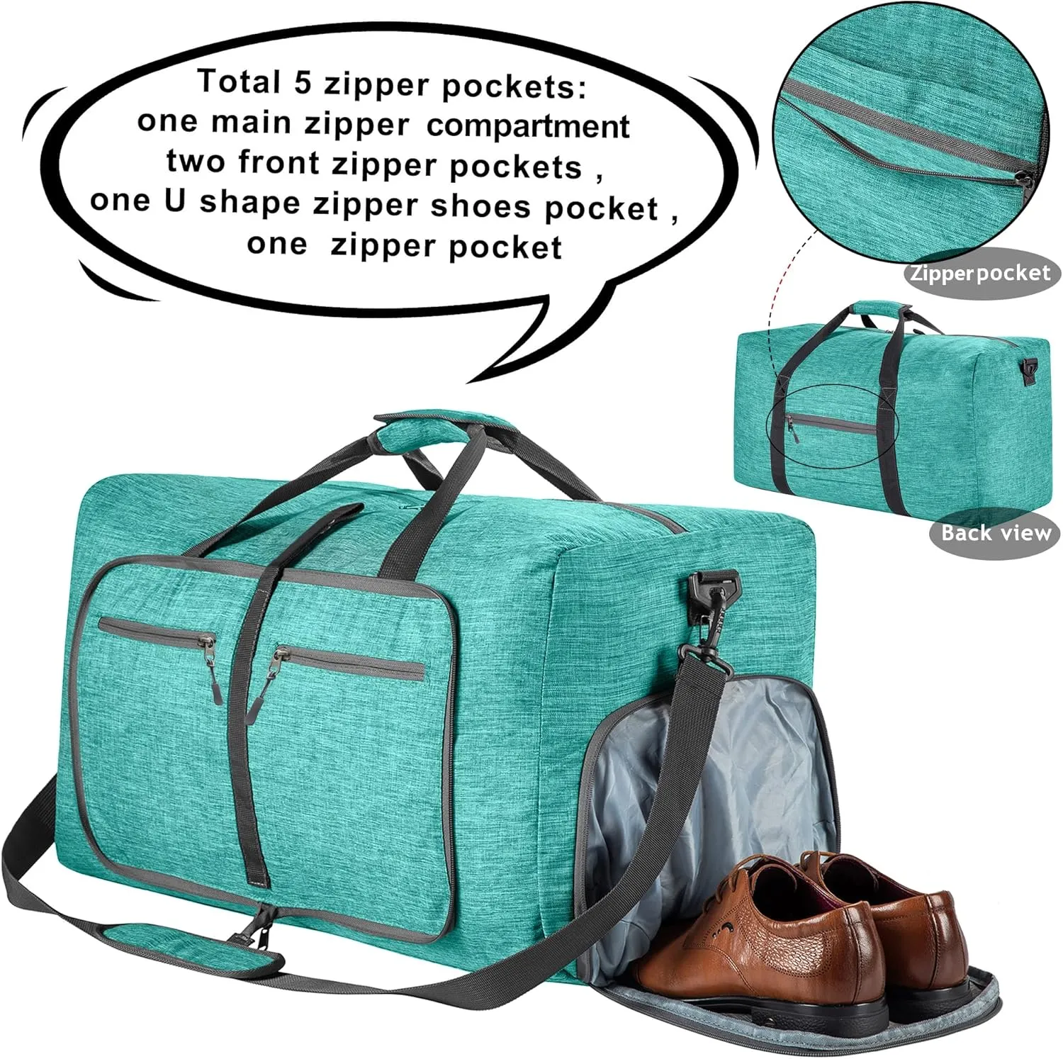 Vomgomfom Travel Duffle Bag for Men, 65L 85L 115L Foldable Travel Duffel Bag with Shoes Compartment Overnight Bag for Men Women