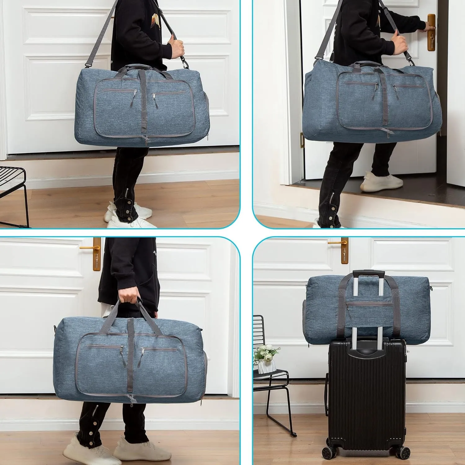 Vomgomfom Travel Duffle Bag for Men, 65L 85L 115L Foldable Travel Duffel Bag with Shoes Compartment Overnight Bag for Men Women