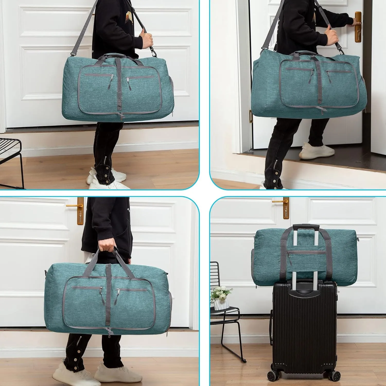 Vomgomfom Travel Duffle Bag for Men, 65L 85L 115L Foldable Travel Duffel Bag with Shoes Compartment Overnight Bag for Men Women