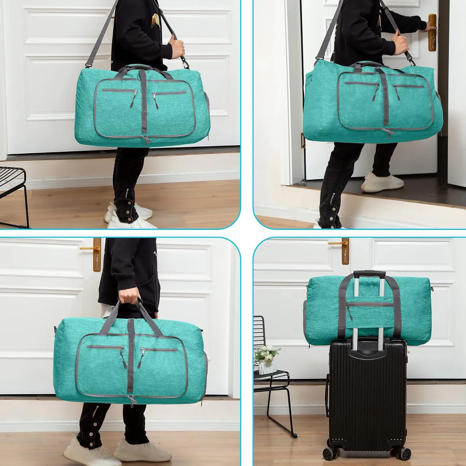Vomgomfom Travel Duffle Bag for Men, 65L 85L 115L Foldable Travel Duffel Bag with Shoes Compartment Overnight Bag for Men Women