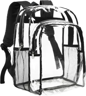 Vorspack Clear Backpack Heavy Duty - Clear Backpacks for School Transparent Bookbag for Girls Boys Large See Through Bag for Work, College, Concert - Black