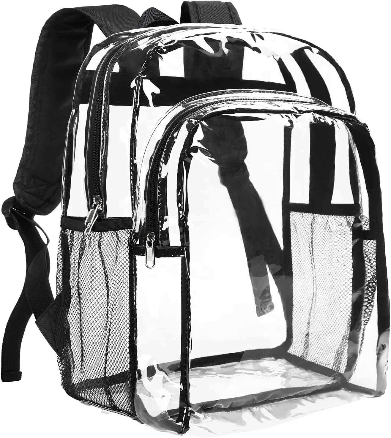 Vorspack Clear Backpack Heavy Duty - Clear Backpacks for School Transparent Bookbag for Girls Boys Large See Through Bag for Work, College, Concert - Black