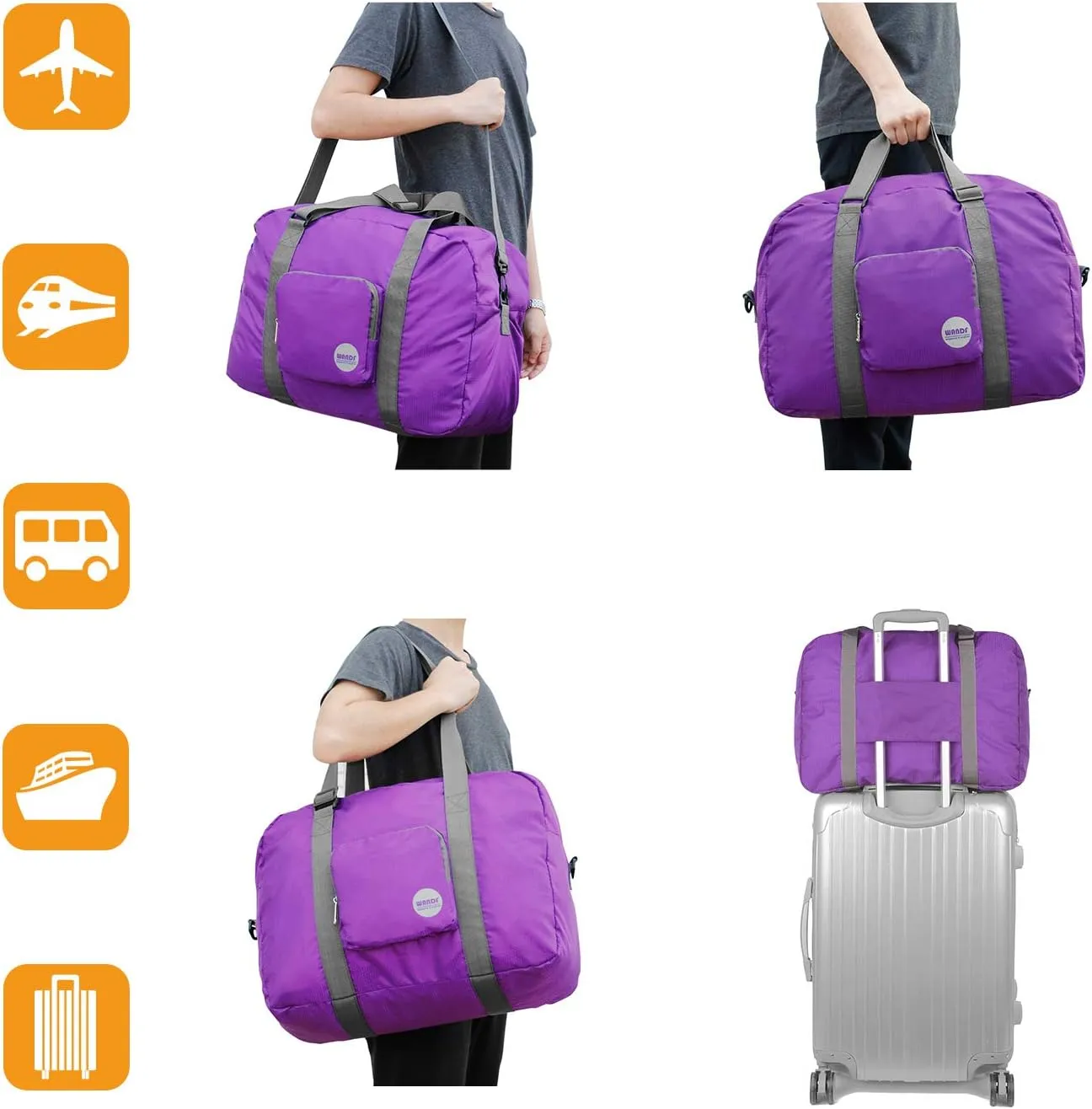 WANDF For Spirit Airlines Personal Item Bag 18x14x8 Foldable Travel Duffel Carry on Weekender Overnight for Women Men