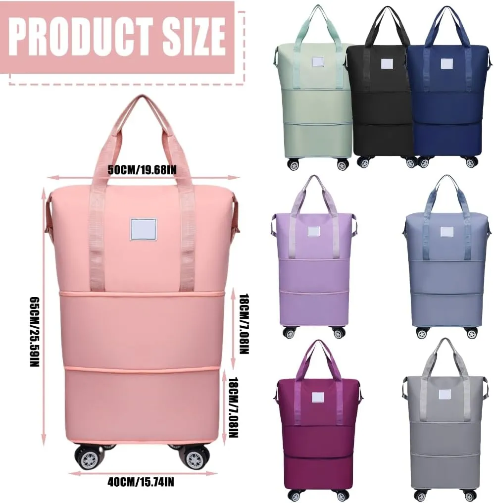 Wheeled Luggage Bag Expandable and Foldable Dry Wet Separation Water Travel Rolling Duffle Bag