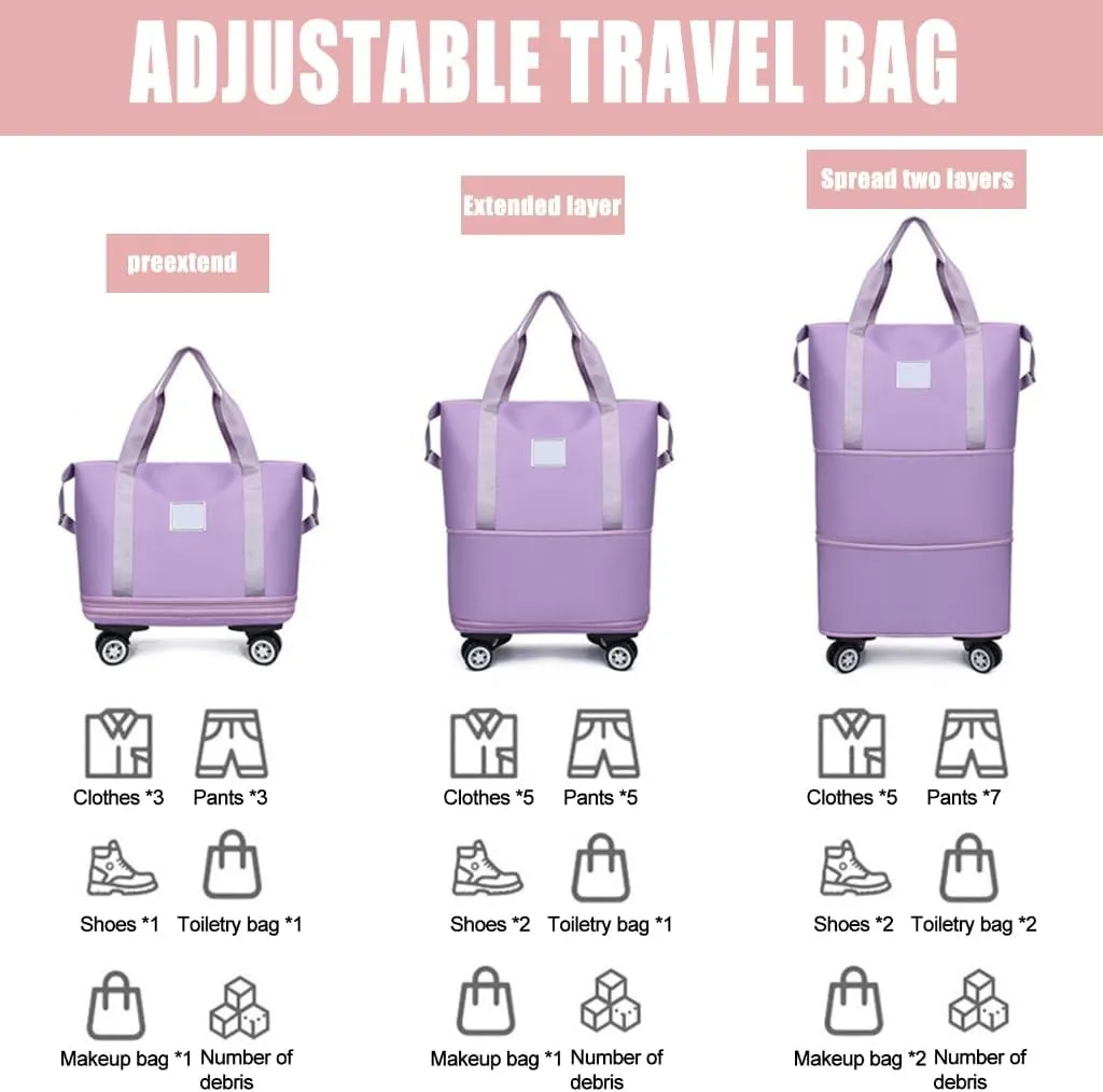Wheeled Luggage Bag Expandable and Foldable Dry Wet Separation Water Travel Rolling Duffle Bag
