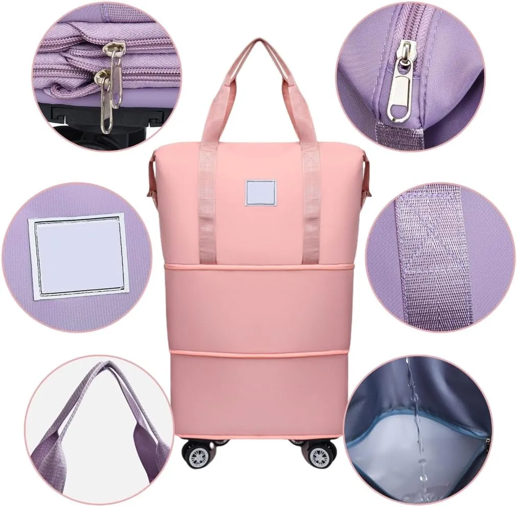 Wheeled Luggage Bag Expandable and Foldable Dry Wet Separation Water Travel Rolling Duffle Bag