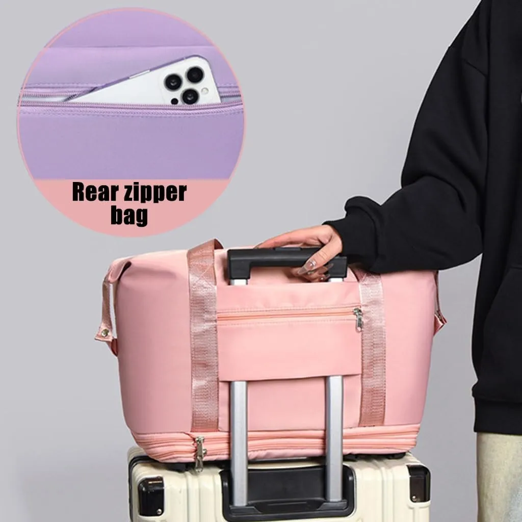 Wheeled Luggage Bag Expandable and Foldable Dry Wet Separation Water Travel Rolling Duffle Bag