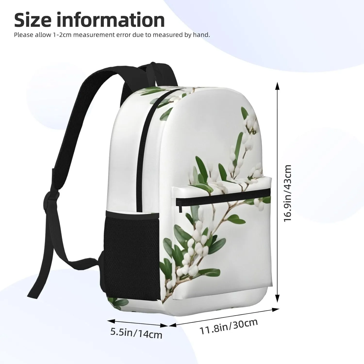 White Wild Green Twig Travel Laptops Backpack For Women Men,Casual Work Bag 17inch Backpacks For Hiking Business