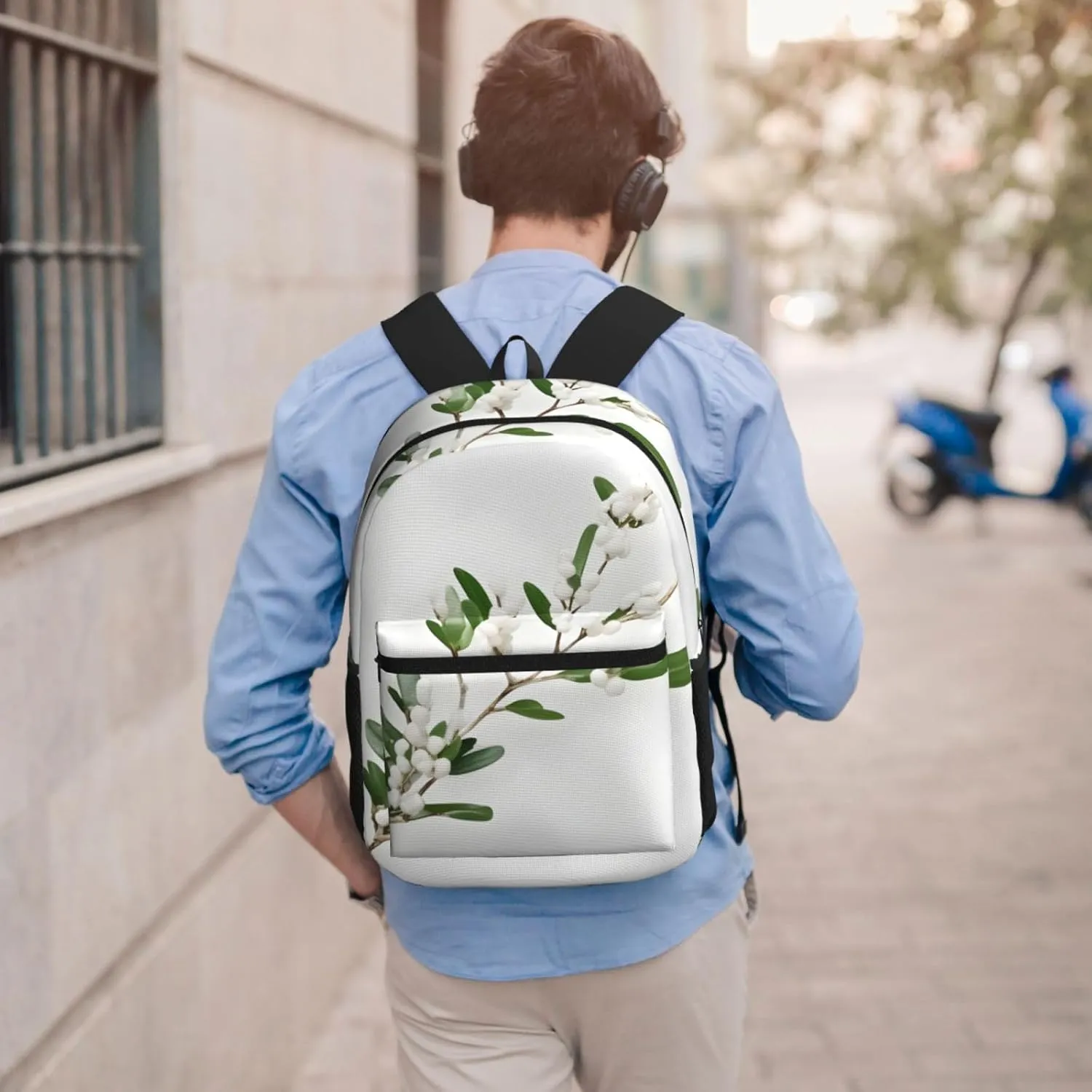 White Wild Green Twig Travel Laptops Backpack For Women Men,Casual Work Bag 17inch Backpacks For Hiking Business